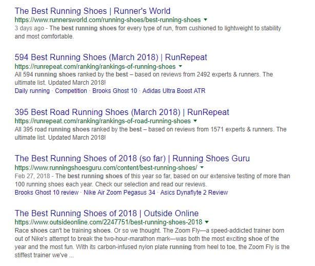 Screenshot of google search results